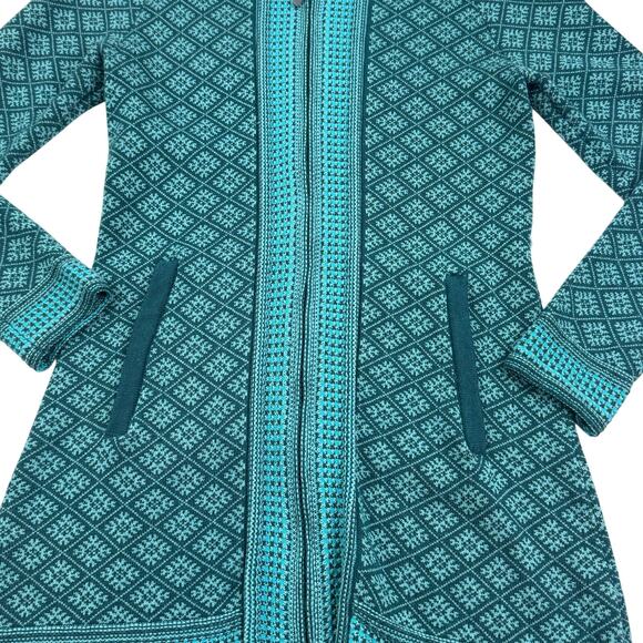 Athleta Spooner Summit Nordic Print Knit Long Line Zipper Cardigan Women's XL - Picture 2 of 9